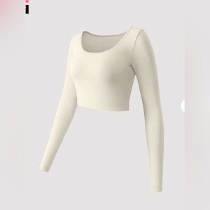 OQQ Elegant Cream Long Sleeve Crop Top